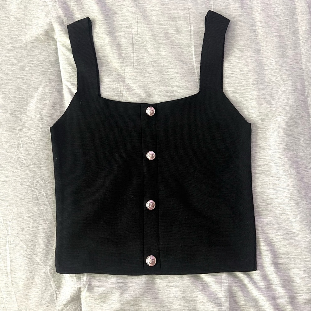 Black Button-Front Women's Top - Picture 3 of 6